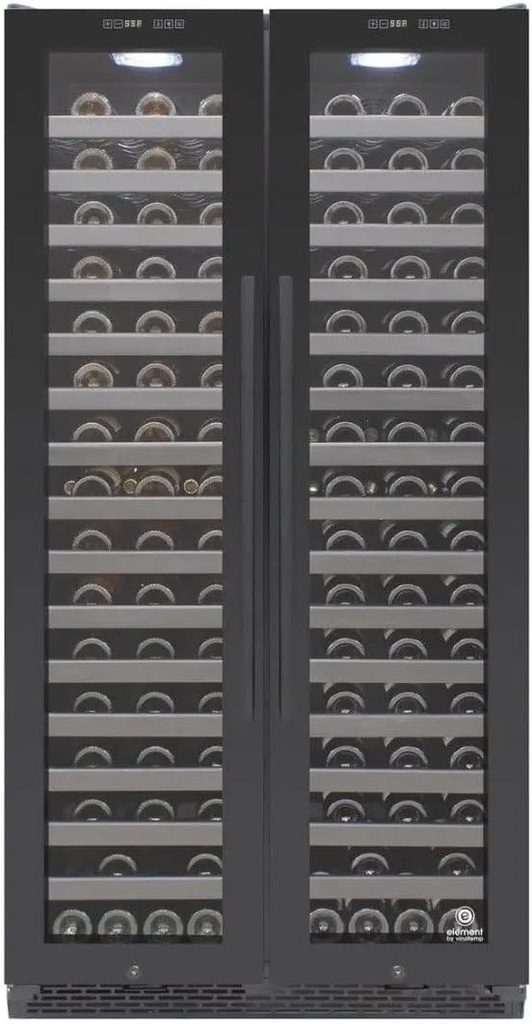 Vinotemp 180 Bottle Double-Door Wine Cooler Refrigerator, Built-in or Freestanding Wine Fridge with Touchscreen Dual Zone Temperature Control, 180 Bottle, Black