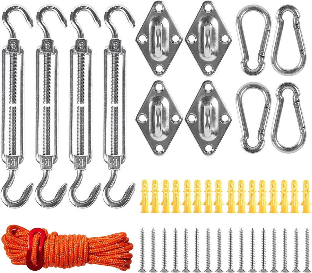 Shade Sail Hardware Kit，6 Inch for Triangle Rectangle Sunshade Sail Installation,304 Grade Stainless for Garden Outdoors，Patio Lawn