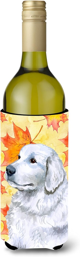 Caroline's Treasures BB9936LITERK Maremma Sheepdog Fall Wine Bottle Hugger, Yellow Bottle Cooler Sleeve Hugger Machine Washable Collapsible Insulator Beverage Insulated Holder