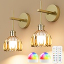 Battery Operated Wall Sconce with Gold Tulip-Shaped Lampshades, Wireless Rechargeable Sconces Wall Decor Set of 2 with Remote Control, 12 RGB Colors & 3 CCT Settings (Gold)