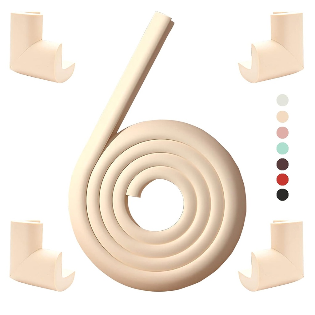 Furniture Corner & Edge Safety Bumpers,Table Edge Protectors for Baby,Fireplace Baby Proofing,Suitable for Coffee Table Desk Dresser Sharp Foam Corner Guard (Beige(4 Corner&6.5ft Safety Bumpers))