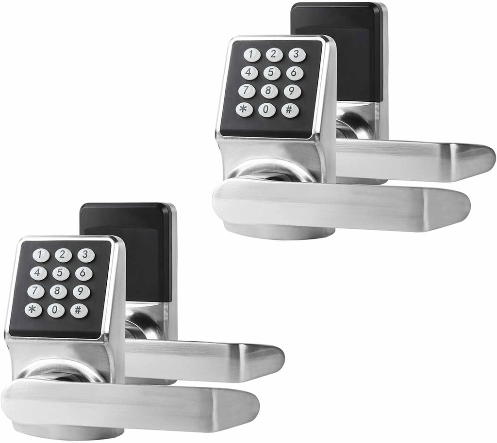Cielsa Dawn Keyless Entry Door Lock, Electronic Keypad Door Lock with Handle, Digital Door Lock with keypads, IC Card and Key, Easy Installation for Home, Hotel(‎Brushed Nickel,2PACK)