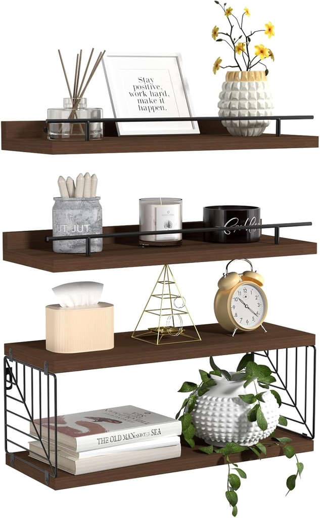 Floating Shelves for Wall, Floating Shelf for Bathroom Set of 3, Floating Shelf for Wall with Toilet Paper Holder for Bathroom, Bedroom, Living Room, Kitchen, Office (Brown)