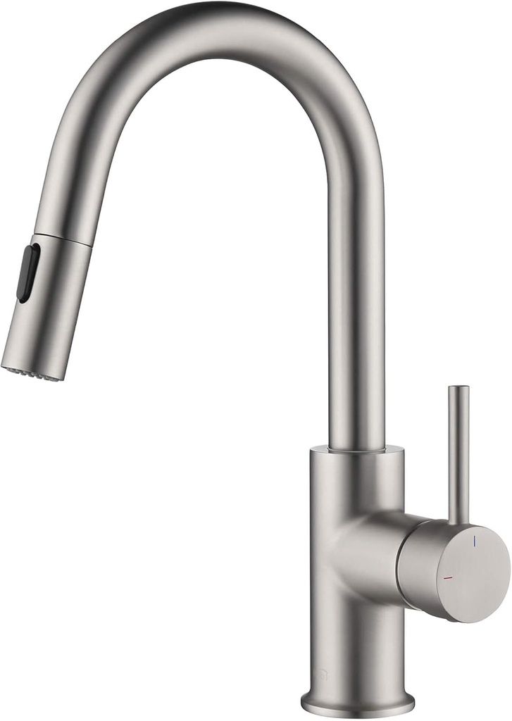KIBI Pull Down Kitchen Faucet with Single Handle | Solid Brass High Arc Spout | Kitchen Sink Faucet with Pull Down Sprayer | Easy Clean | Brushed Nickel, KKF2011