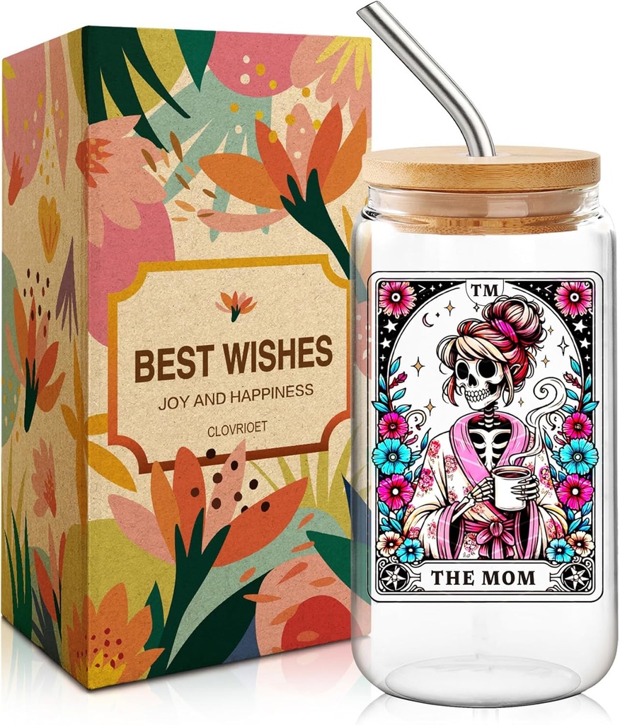 Funny Skeleton Mom Coffee Cup - Witchy Mothers Day Birthday Gifts for Women, 16 oz Gothic Iced Tumbler for Tarot Lovers, Spooky Gift for Sister Best Friend -41