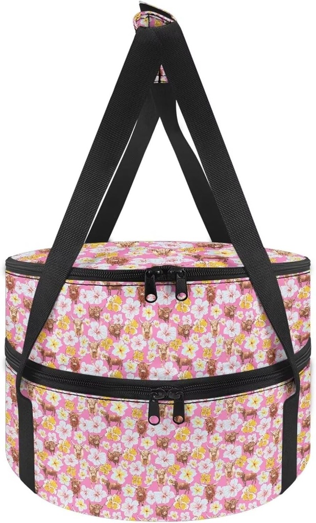 Insulated Casserole Carrier, Cow Design Home Double Casserole Insulated Travel Carry Bag Round Insulated Thermal Pie Carrier Slow Cooker Bag for Trip