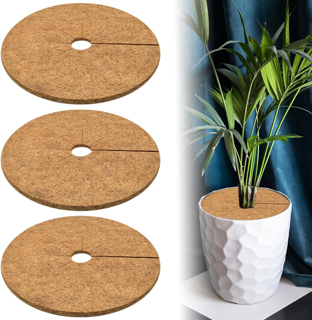 ZeeDix 3 Pack Coconut Fiber Mulch Ring, 24 Inch Coco Coir Tree Ring Mulch Mat, 100% Natural Tree Protector Mat Plant Cover Ring Coconut Coir Discs Tree Mats Mulch Rings for Indoor Outdoor Trees Plants
