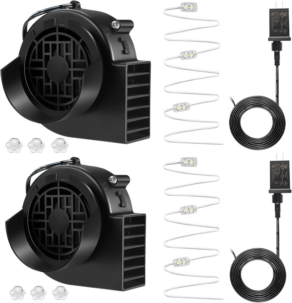 2-Pack Inflatable Fan Blower Replacement, 12V 1.2A Air Blower for Inflatables with 3 LED Light Strings for Thanksgiving Christmas Halloween Yard Party Holiday Inflatable Decorations