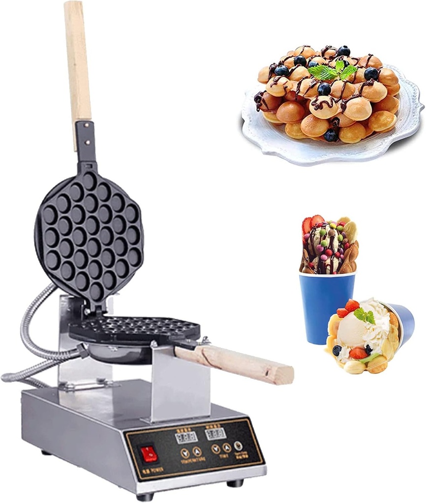 Commercial Egg Waffle Maker 1400W Bubble Waffle Maker Stainless Steel Egg Waffle Maker Professional Bubble Egg Waffles Cake Machine Waffle Baker for Restaurant Bakeries Snack Bar