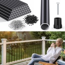 101 Pack 36'' × 3/4'' Round Thickened Aluminum Deck Balusters with Screws and Conectors, Balusters for Deck Railing, Stair Balusters Spindles, Deck Spindles Aluminum Deck Railing Balusters,Matte Black