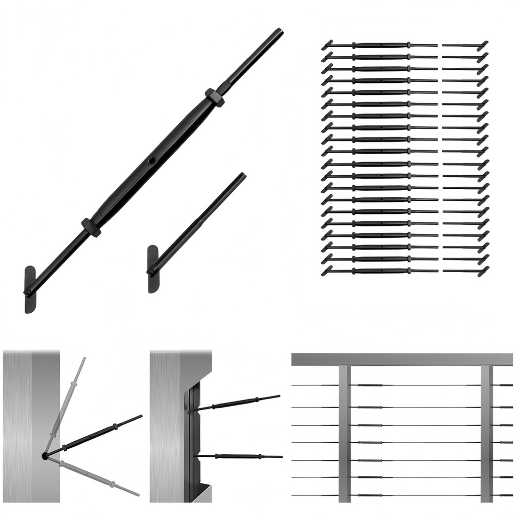 Helffer 20 Pairs Black Cable Railing Hardware Kit for 1/8" Cable Railing System, Highly Durable T316 Stainless Steel Turnbuckle for Metal Post Installations
