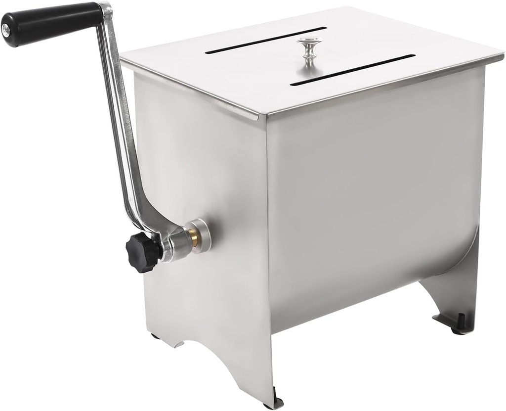 Meat Mixer, 20 Lbs Capacity Tilt Tank Fixed Position Mixer with Lid, Manual Stainless Steel Mixing Machine, Commercial Meat Processing Equipment with Handle for Home Kitchen Restaurant Canteen