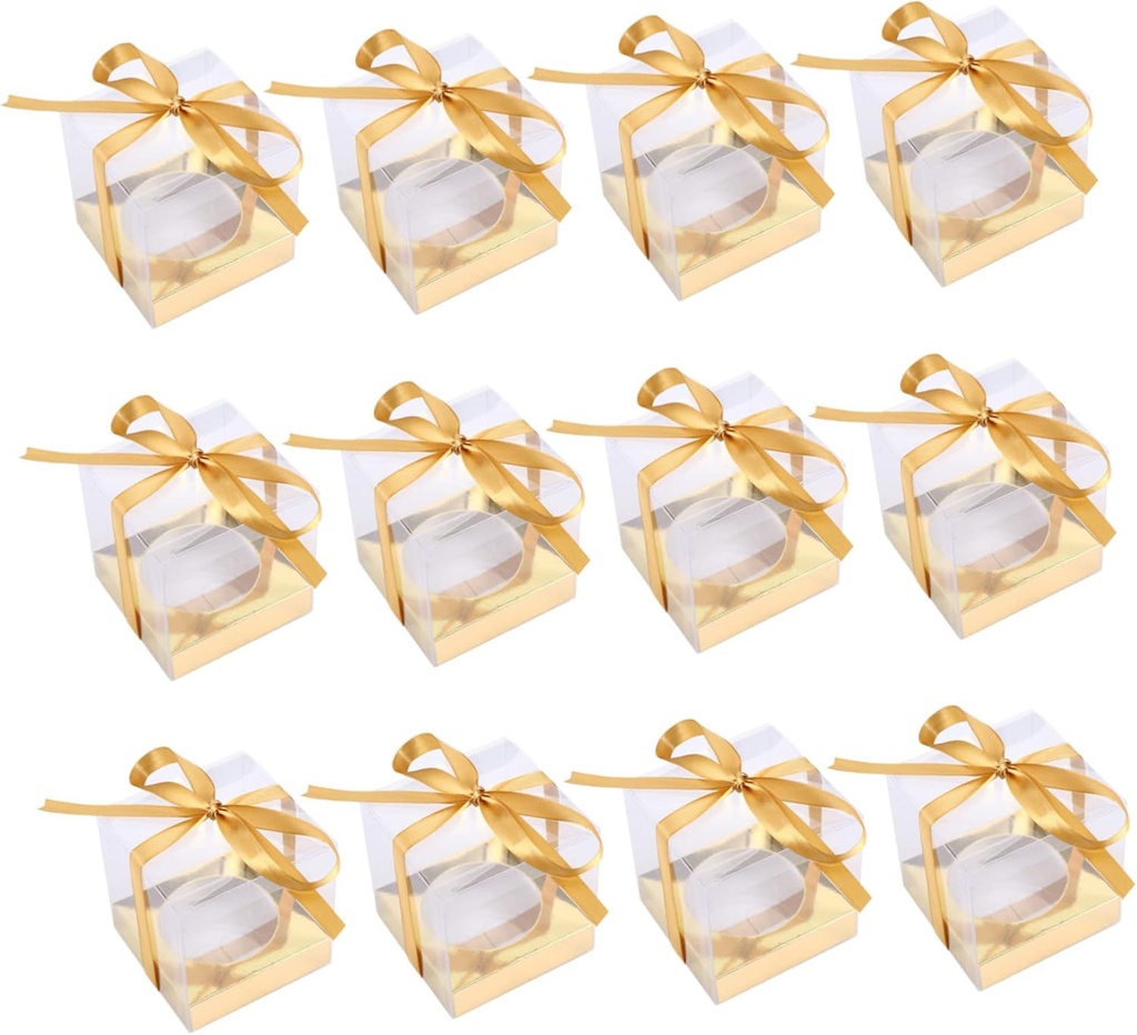 Amosfun 12pcs Transparent Cake Boxes Pvc Cake Packaging with Ribbon Dessert Organizers for Parties Banquets and Bakeries