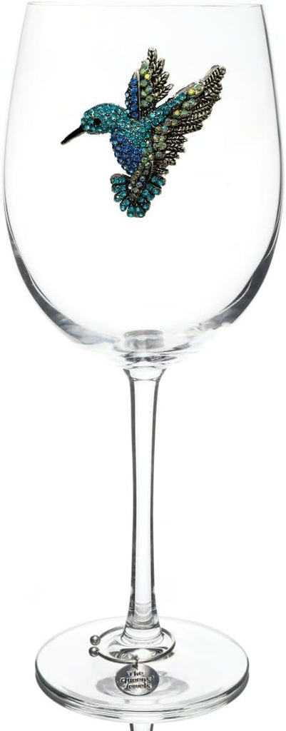 THE QUEENS' JEWELS Hummingbird Jeweled Stemmed Wine Glass, 21 oz. - Unique Gift for Women, Birthday, Cute, Fun, Not Painted, Decorated, Bling, Bedazzled, Rhinestone