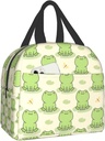 Cute Frog and Dragonfly Print Lunch Box, Kawaii Small Insulation Lunch Bag, Reusable Food Bag Lunch Containers Bags for Women Men