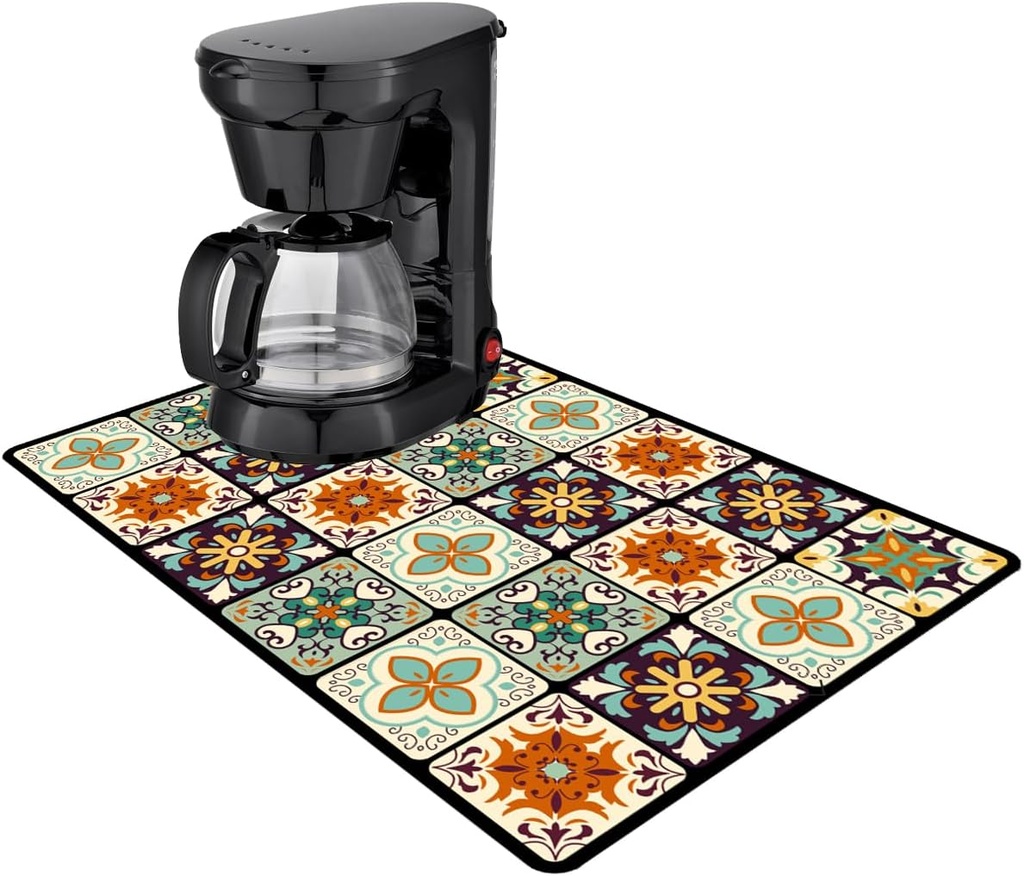 Colorful Coffee Maker Mat for Countertop Coffee Bar Drying Mat 12X16 Trimmable, PU Leather Surfa Absorbent Quick Drying Mat, Countertop Protection Drying Pat (Colorful, 12x16 inch)