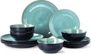 Plates and Bowls Sets for 4 - CJDC-QUELO 12-Piece Stoneware Dinnerware Sets, Ceramic Dishware Set for Kitchen Use and Formal Dining, Chip and Scratch Resistant Microwave Dishwasher Safe, Green