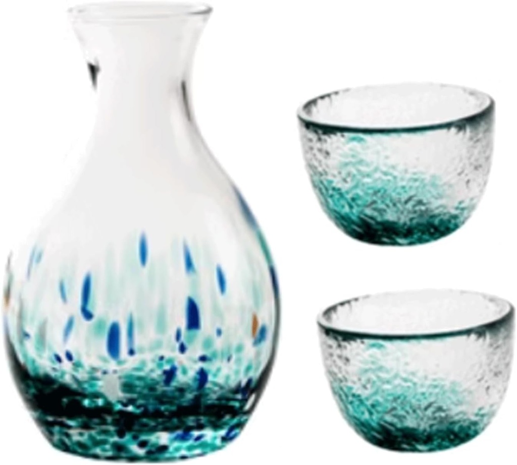 Glass Crafts Japanese Sake Set 3 Pieces Sake Cups Sake Bottle Japanese Sake Set for Anniversaries Decor Sake Drinking Set (C)