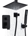 8 Inch Shower Faucet Set Ceiling Mount, High Pressure Rainfall Shower System, Square Rain Shower Head with Handheld Spray Combo, Ceiling Luxury Rainfall Shower Fixtures Matte Black (L-Style)