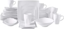 Bone China Square Shape, Elegance White 51pc Dinnerware Set