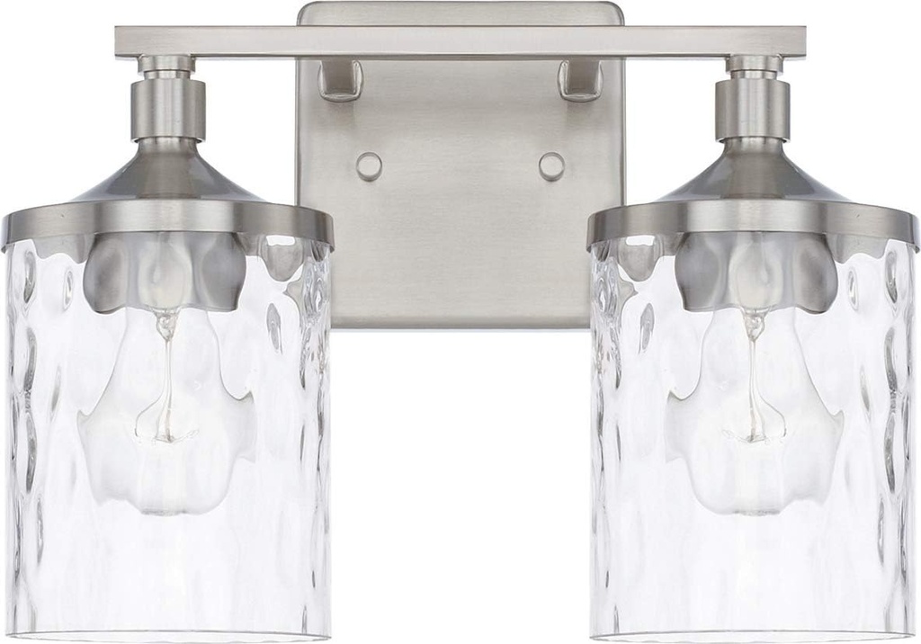 HomePlace Lighting 128821BN-451 Colton Mid-Century Clear Water Glass Bathroom Vanity Wall Light, 2-Light 200 Total Watts, 10" H x 13" W, Brushed Nickel