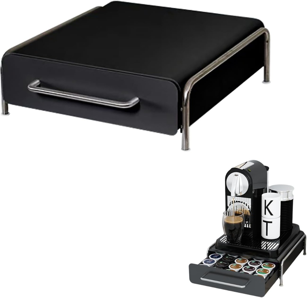 Pod Holder Drawer Capsule Organizer, Pull Out Coffee Pods Storage, Slide Out Drawers Holder for Capsules, Under Brewer Storage Sliding Drawer, Home Kitchen Counter Organization (Black, L)