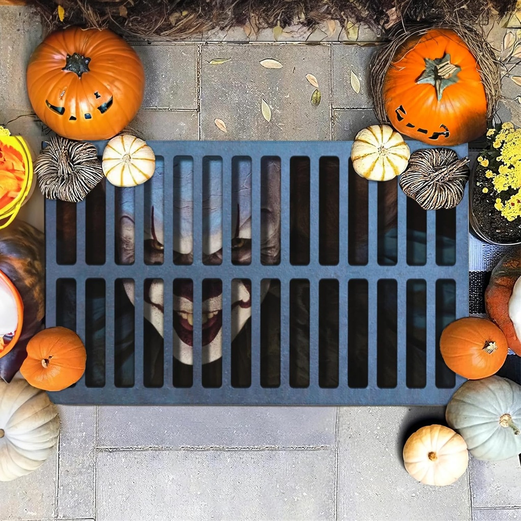 Halloween Door Mat Horror Clown Welcome Mat Scary Entry Rug Non-Slip Rubber Front Doormat Bathroom Home Decor Low-Profile Switch Rug Kitchen Floor Mat, Indoor/Outdoor Decor 17x29 Inch