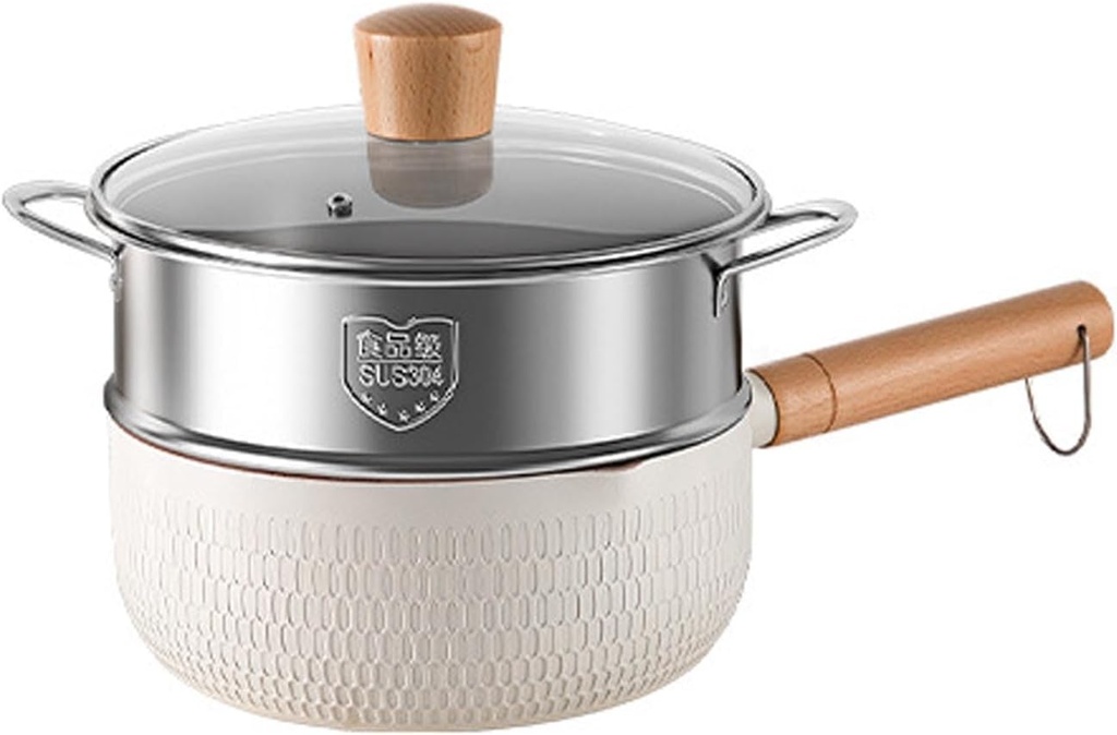 RSBFER Japanese Yukihira Saucepan, Stainless Steel Nonstick Milk Pot with Glass Lid and Food Steamer for Making Sauces, Jam, Ramen,22cm/8.7in