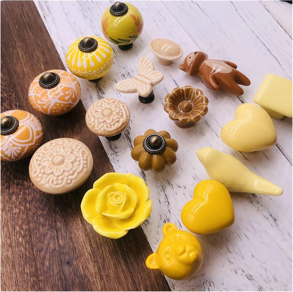 Cabinet Hardware Bright Yellow Ceramic Door Handle Various Patterns Kitchen Cabinet Drawer Dresser Cabinet Handle With Screw Handle (Color : B)