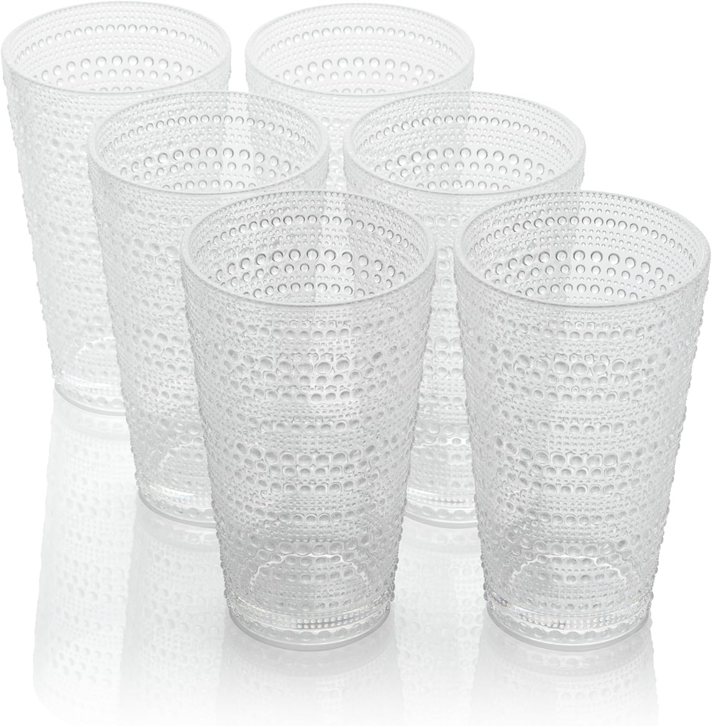 Certified International Santa Fe Clear Set of 6 Premium Acrylic Ice Tea Glass 22 oz – Unbreakable Drinkware with Textured Bubble Design, Shatterproof Tumblers for Indoor & Outdoor Use