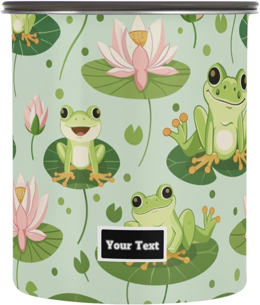 ALAZA Frog Lotus Leaf Kitten Cats Airtight Coffee Bean Canister Customed 30oz Food Storage Containers with Lids For Gournd, Tea, Sugar, Flour, Rice, Cereal, Candy Cookie Jar
