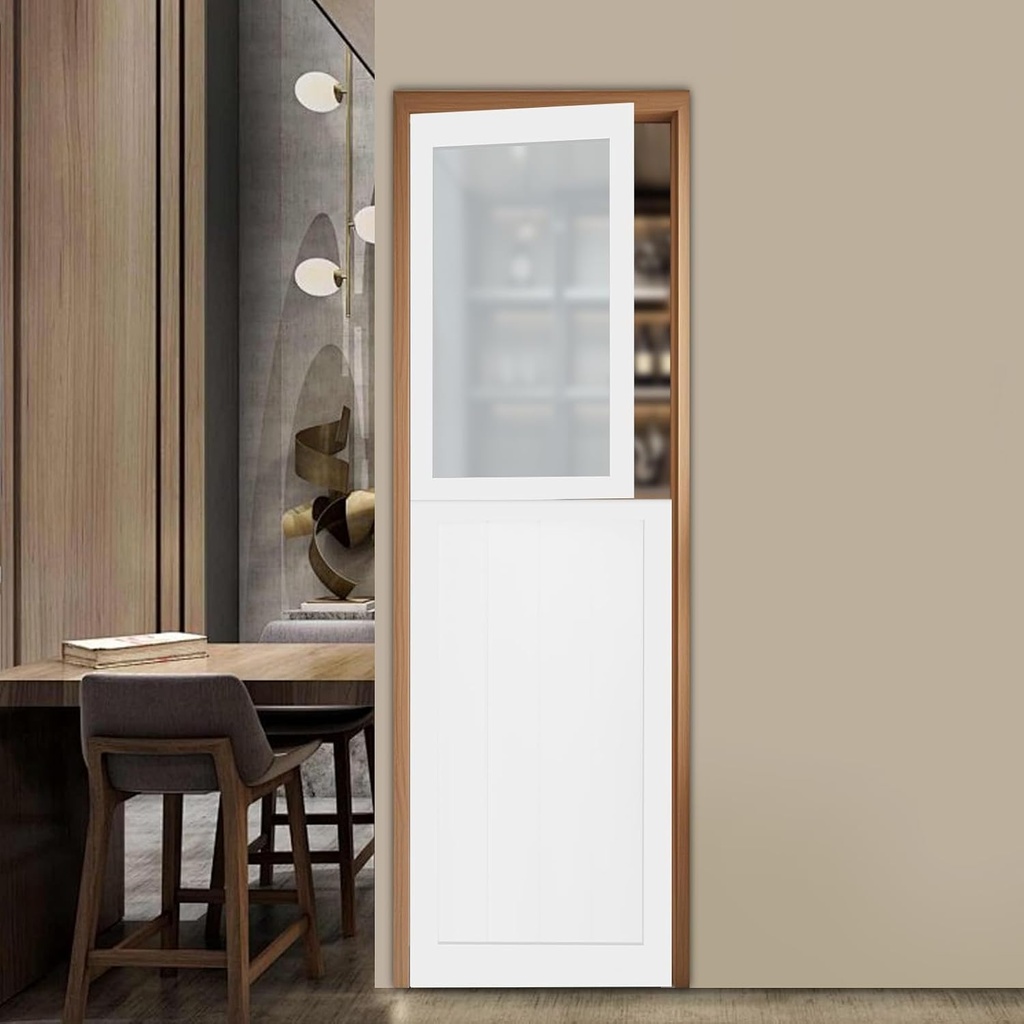 Interior Dutch Door, 24" x 80" Dutch D-oor Slab, Frosted Glass Split Single d-oor Panel, Double-Door Design, 35.03in Tall Glass Doo-r, 44.88in Tall Wood D-oor, White