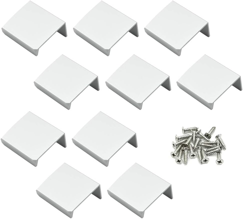 LC LICTOP Edge Pull Handles for Cabinets, 1.38 Inch Aluminum Alloy Finger Tab Pulls, Concealed Drawer Handles for Kitchen, Dresser, Wardrobe, 0.63 Inch Hole Spacing, 10Pcs Silver Edge Pulls