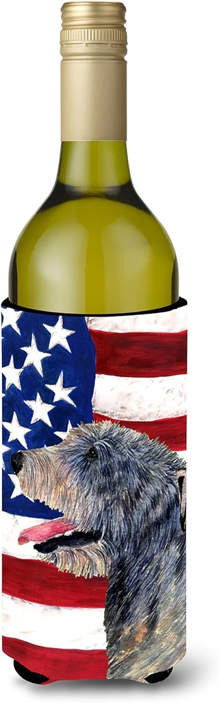Caroline's Treasures SS4033LITERK USA American Flag with Irish Wolfhound Wine Bottle Hugger Bottle Cooler Sleeve Hugger Machine Washable Collapsible Insulator Beverage Insulated Holder
