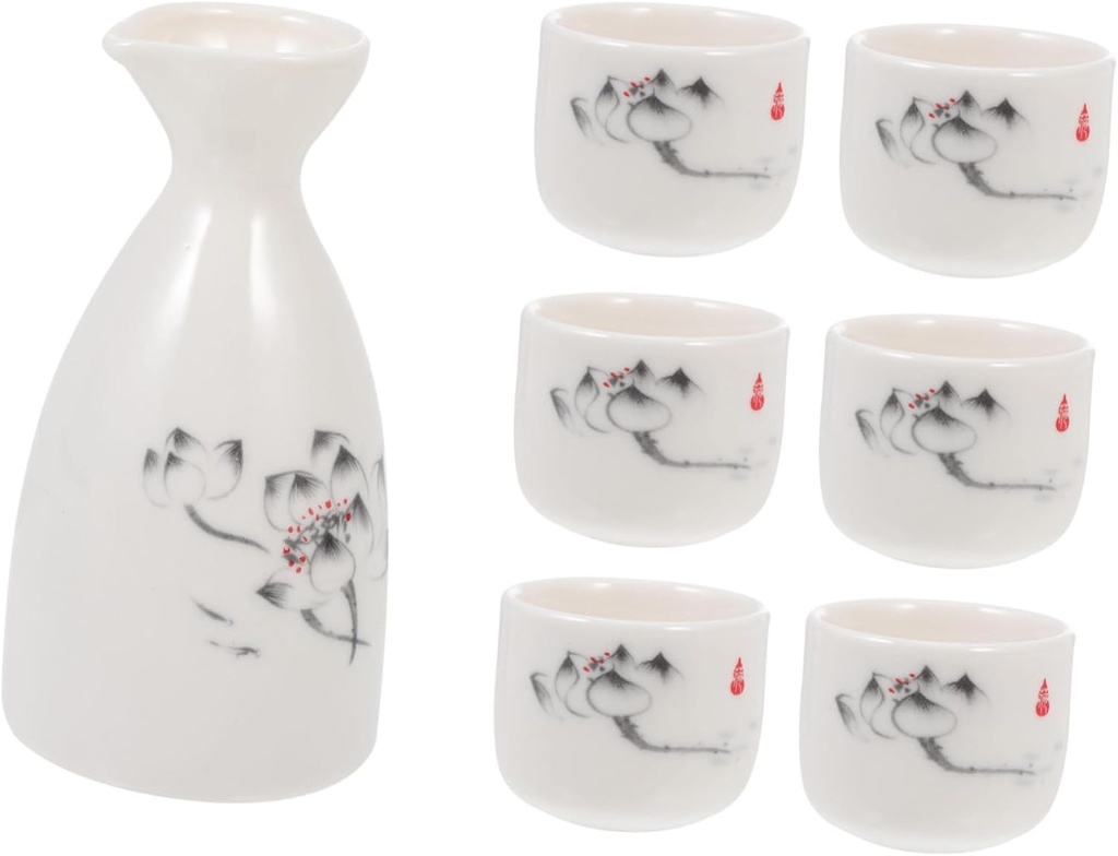Garneck Traditional Japanese Sake Pot Cups Set Ceramic Sake Bowl for Tea House