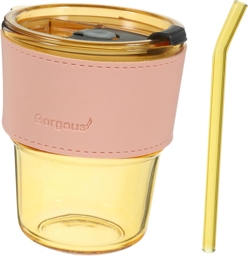 1set Glass Coffee Cup with Straw and Lid Reusable Juice Mug for Tea and Water Elegant Drinking Cup for and Convenient Beverage Container