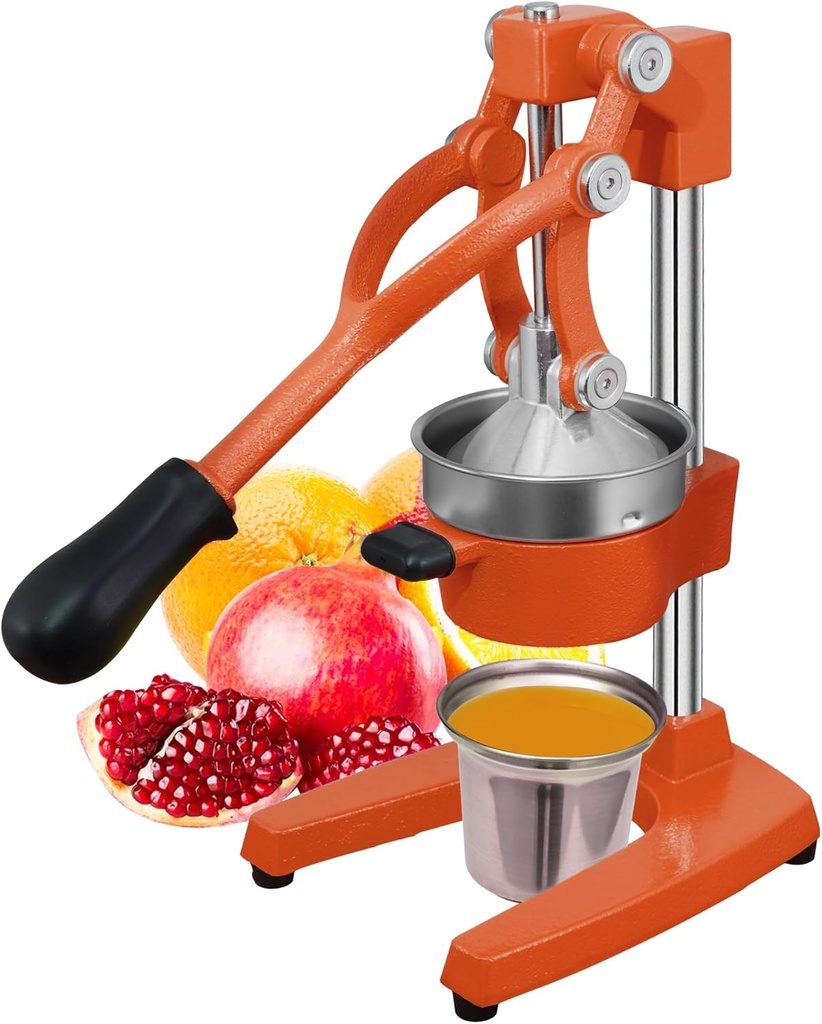 Commercial Heavy Duty Cast Iron Hand Press Manual Orange Citrus Lemon Lime Grapefruit Pomegranate Fruit Juice Squeezer Machine with Stainless Steel Cup