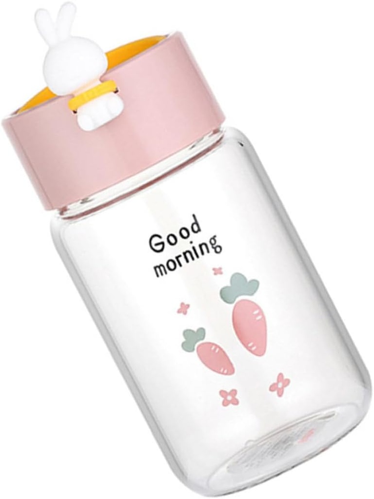 GLEAVI 1pc Cartoon Rabbit Glass Water Bottle Drinking Cup for Boys and Girls Smooth Surface for Easy Cleaning Design for Daily Use