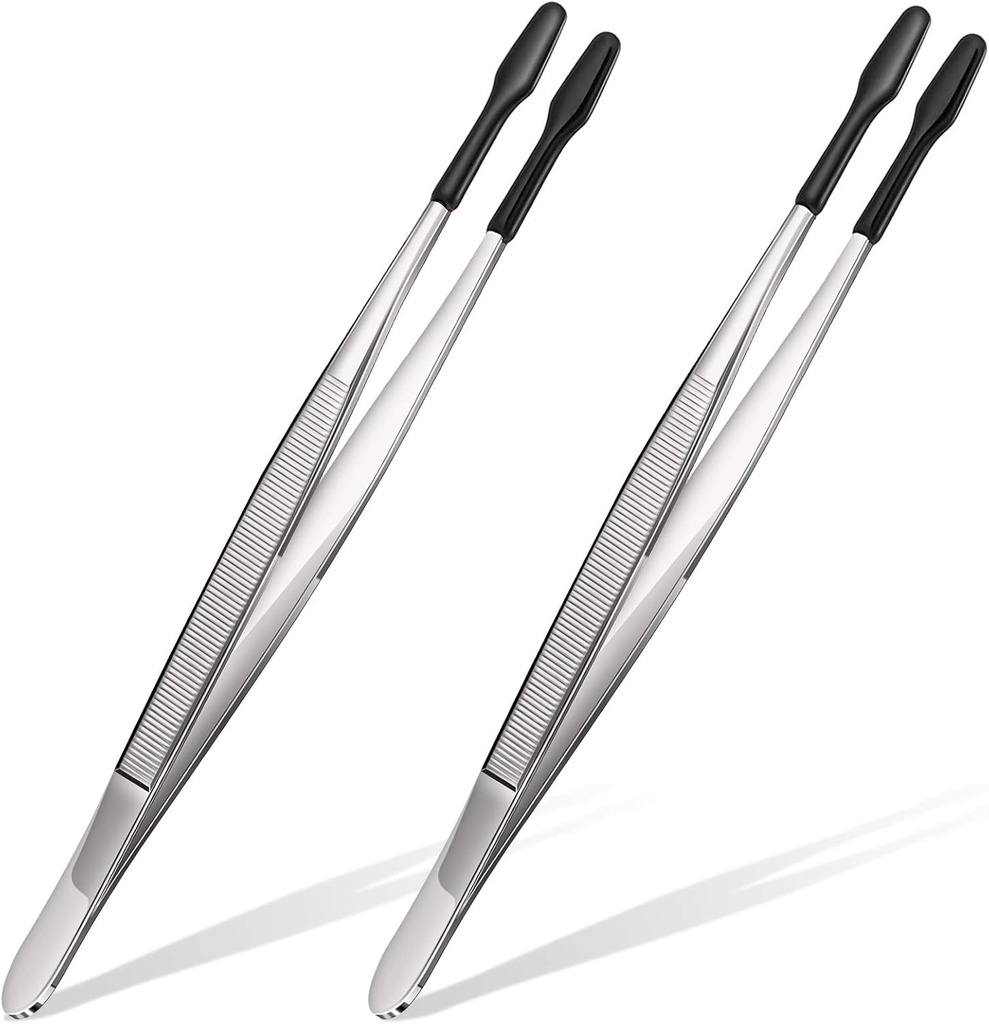 Honoson 2 Pieces Rubber Tipped Tweezers PVC Rubber Coated Soft Non Marring Flat Tip Lab Industrial Hobby Craft Tweezers Tools Jewelry Coin Stamp Tongs(Black)