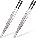 Honoson 2 Pieces Rubber Tipped Tweezers PVC Rubber Coated Soft Non Marring Flat Tip Lab Industrial Hobby Craft Tweezers Tools Jewelry Coin Stamp Tongs(Black)