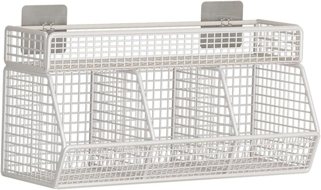 XISAOK Multifunctional Metal Wire Hanging Basket Wall Organizers Accessory for Kitchen and Living Room with 3 Storage Grids