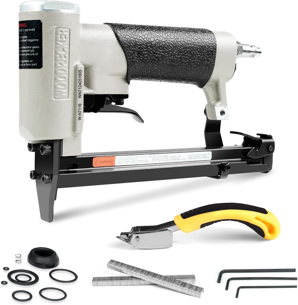 WOODPECKER N7116 Upholstery Stapler 22 Gauge 3/8-Inch Crown Pneumatic Upholstery Staple Gun 71 Series Air Power Fine Wire Stapler Gun