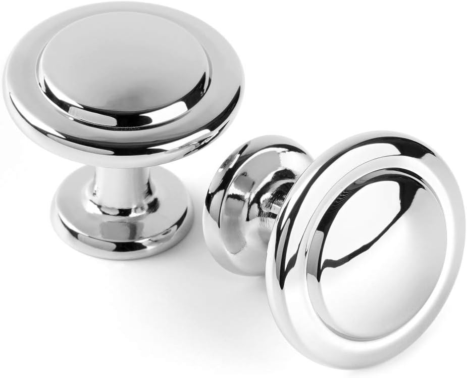 KOOFIZO Round Cabinet Knobs Polished Chrome Cabinet Pulls, Dia. 1-1/4 Inch, 10 Pack Chrome Drawer Knobs for Kitchen Cabinets 1960 Drawers Dresser Cupboard Bedroom Bathroom