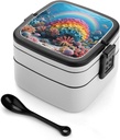 Rainbow Coral Reef Bento Box Adult Lunch Box,Stackable Bento Lunch Box Containers for Women/Men with Compartments(33oz),Snack Containers with 1spoon,Leak-Proof Lunchbox