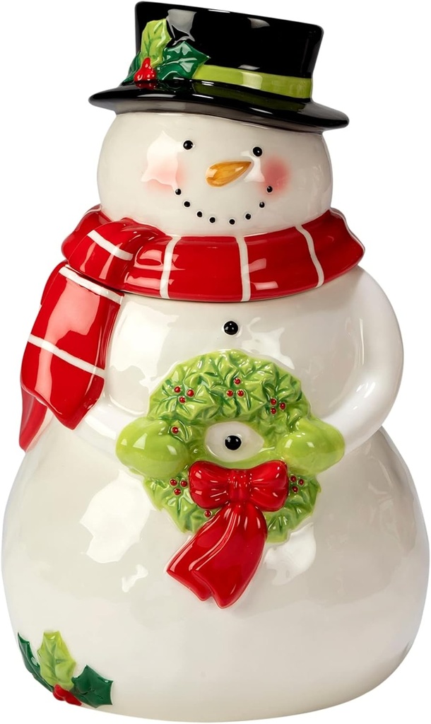 Unknown1 Holiday Magic Snowman 78 Oz. 3-d Cookie Jar Multi Color Red White Garden