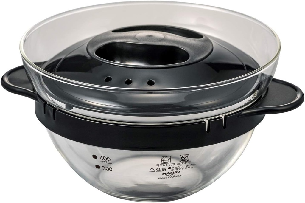 HARIO XOY-1-B Glass Microwave Oven Side Dish Pot, Black, Practical Capacity, 15.9 fl oz (450 ml), Made in Japan, Easy Cooking, Cream Soup, Handmade