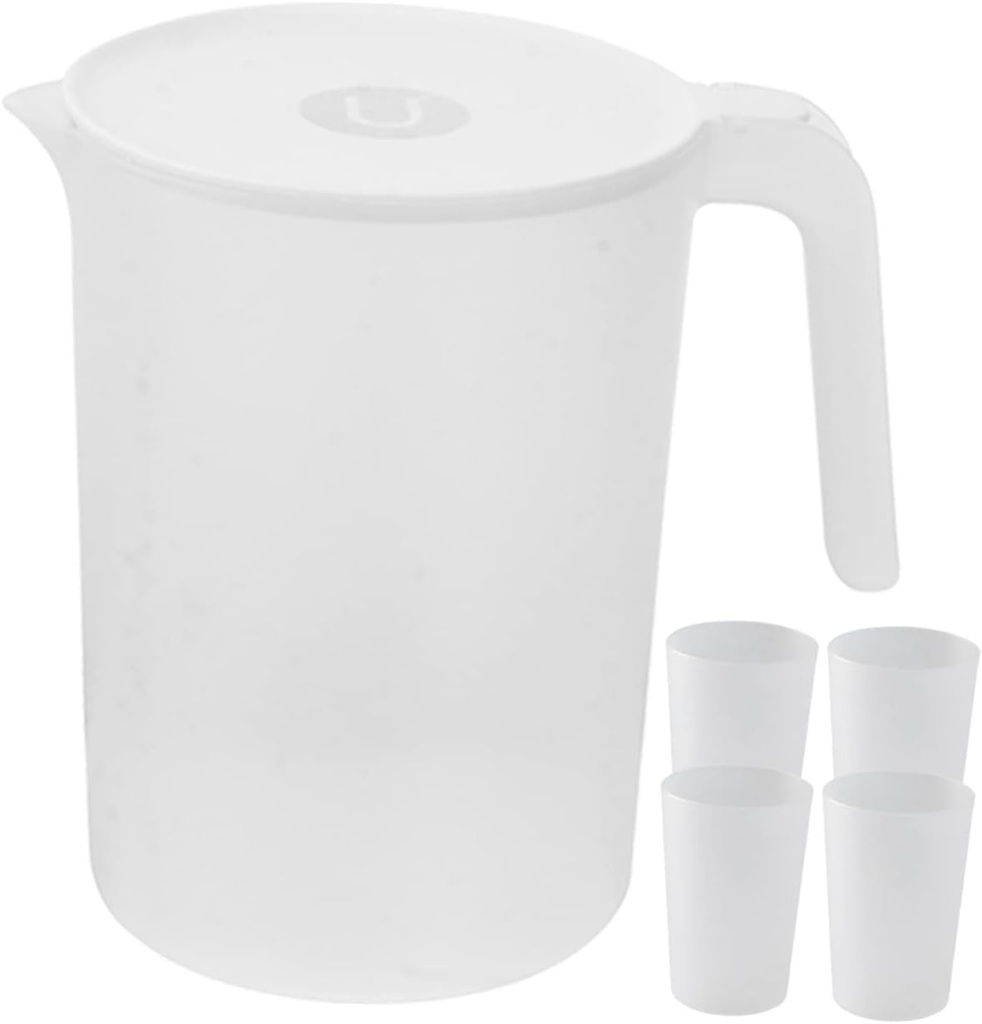 1Set Large Capacity Water Pitcher Beverage Container with Transparent Cups for Iced Tea Cold Drinks and Housewarming