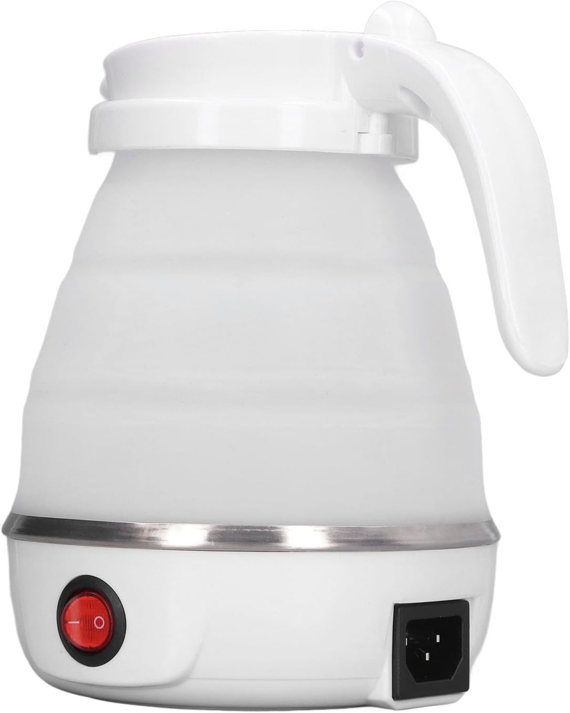 Foldable Travel Electric Kettle, Silicone and Stainless Steel Quick Boiling Folding Electric Kettle 0.6L for Camping (White)