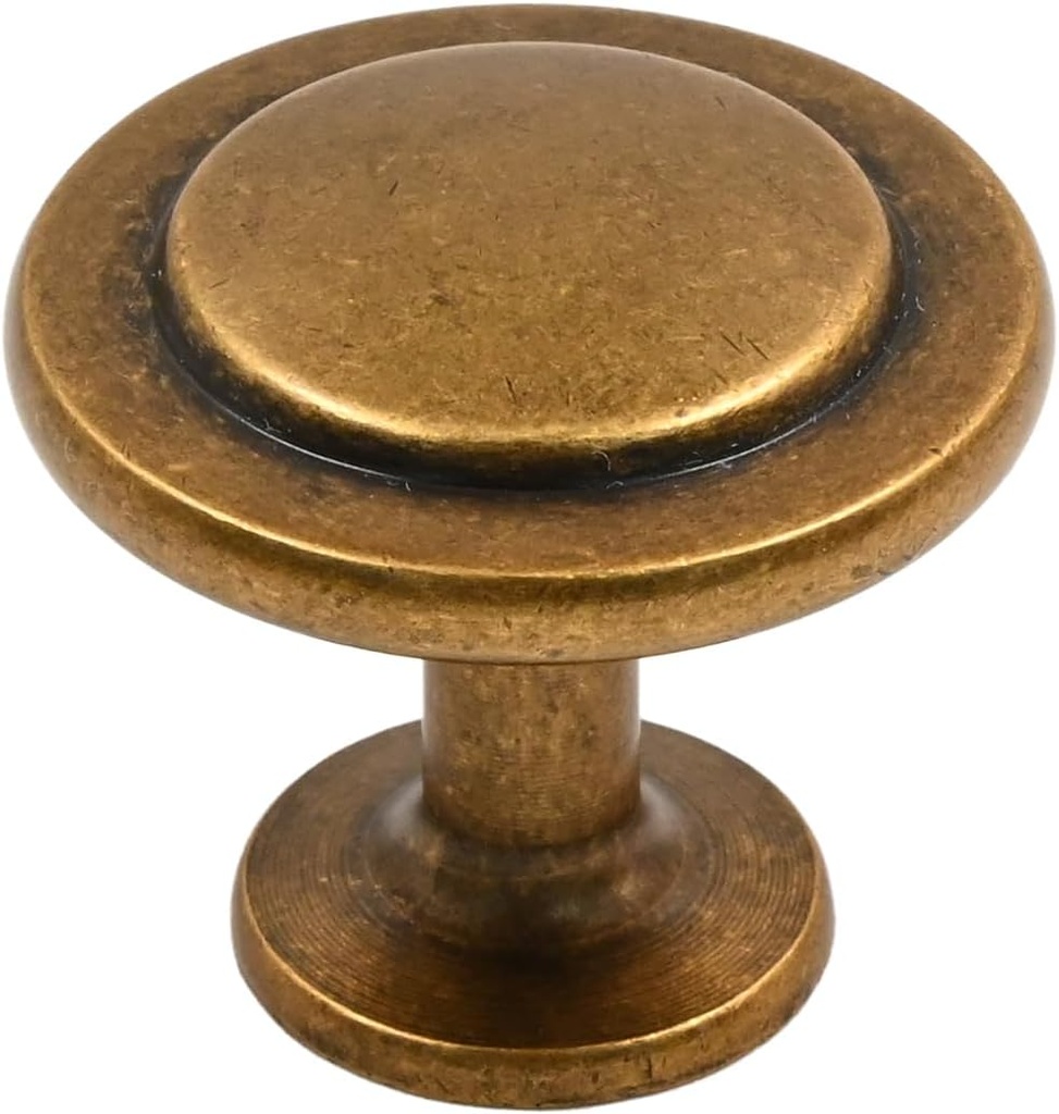 Alzassbg 25 Pack Antique Brass Cabinet Knobs, 1-1/4 Inch Diameter Round Kitchen Knobs for Cabinets and Drawers AL6012AE