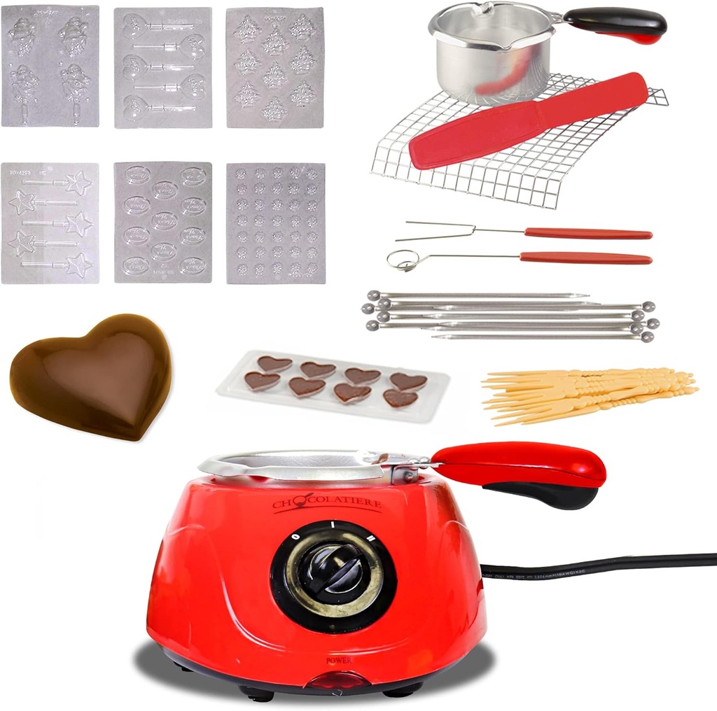 Total Chef Single Pot Chocolate Melter - Electric Candy Melting Hot Fondue Pot With 32+ Accessories, Serving 1 cup Dark or White Melted Chocolate For Dipping Party Desserts, 8.8 Oz (250 g) Capacity